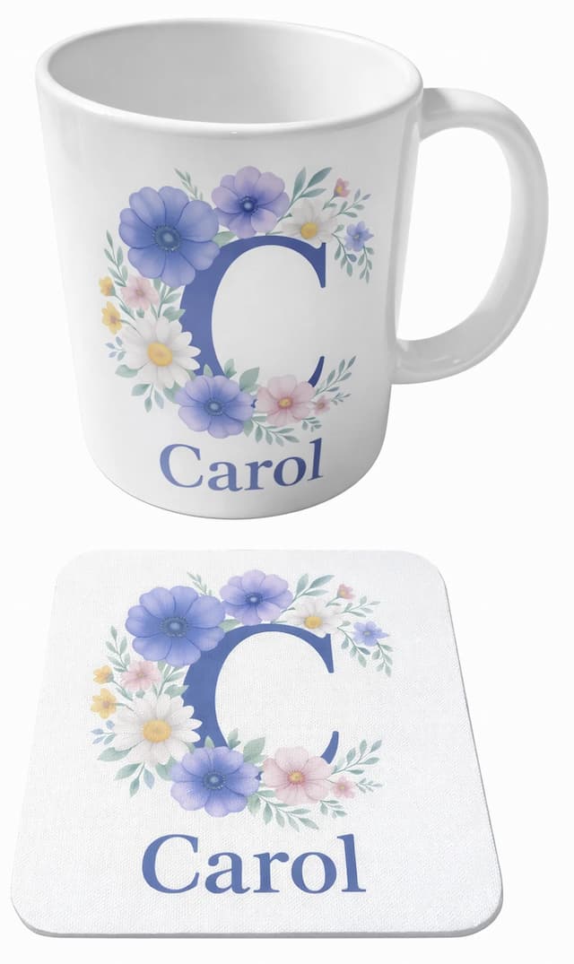 Custom Purple Floral Mug and Coaster Set